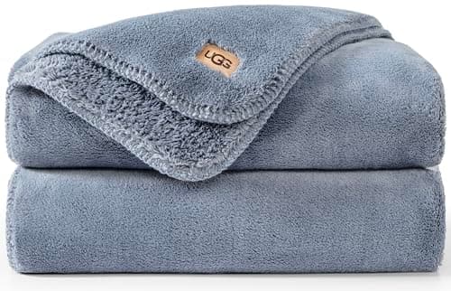 UGG Whitecap Plush Throw Blanket Fleece Lightweight Soft Cozy Throw for Couch or Bed Luxury Home Decor for Living Room, Christmas Blankets, Machine Washable, 50-inch x 70-inch, Denim Blue