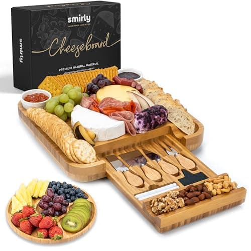 Smirly Charcuterie Board Set - Large Bamboo Cheese Board for Serving - House Warming Gifts New Home, Wedding & Bridal Shower Gift, Birthday Gift for Women