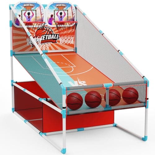 2-Player Arcade Basketball Game Set,Upgraded Indoor Hoop with LED Light Electronic Scoreboard 4 Balls,Carnival Games Sports Toys Kids 3-12 for Home Party Backyard Outdoor Boys Girls Toddlers Gifts