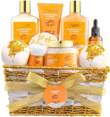 Christmas Gifts for Women Gift Basket for Women - 10 Pc Almond Milk & Honey Beauty & Personal Care Set - Home Bath Pampering Package for Relaxing - Spa Self Care Kit - Birthday, Mom, Anniversary Gift