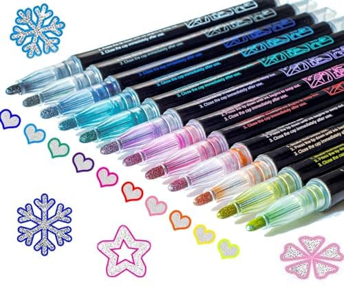 Stocking Stuffers Teen Girls: 12 Glitter Markers Christmas Gifts Teens Outline Glitter Pens Shimmer,Tween Teen Girl Gifts Trendy Stuff,Art Supplies Kids 6-8 9-12 10-12,Arts Crafts Kids Ages 8-12 Cute