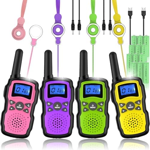 Wishouse Walkie Talkies for Kids Rechargeable 4 Pack,Walky Talky for Adults 2 Way Radio with 2 USB Chargers 12000mAh Battery,Camping Games Toy Birthday Halloween Xmas Gift for Children Family