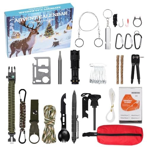 2025 New Survival Kit Advent Calendar Adults Men, Christmas Countdown Calendar with Gadgets for Camping, Fishing, Hunting, Outdoor Adventure Gifts for Father, Boyfriend or Friend