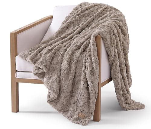 UGG Adalee Faux Fur Throw Blanket Luxury Lightweight Cozy Soft Throw for Couch Bed or Chair Hypoallergenic Machine Washable Double-Sided Fluffy Blanket Home Decor, 50-inch x 70-inch, Oyster Brown