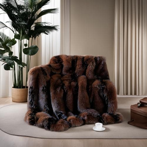 inchgrass Fox Faux Fur Blanket Luxury Fur Throw Blanket Sofa Fluffy Blanket Super Warm Elegant Cozy Fuzzy Throw Blankets for Couch,Armchair and Bed Washable Plush Blankets 50"x60" Brown Throw Blanket