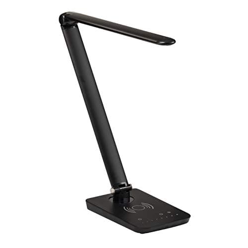 Safco 1009BL, Pivoting Neck, Built-in Wireless, USB Port Vamp LED Lamp with Charging Pad, Black