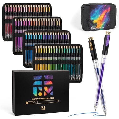 Retractable Glitter Gel Pens,72 Colors Large Capacity Multicolor Glitter Metallic Gel Ink Pens, 1 mm Fine Point Smooth Writing Color Pens for Adult Coloring Book Note Taking Aesthetic Art Supplies