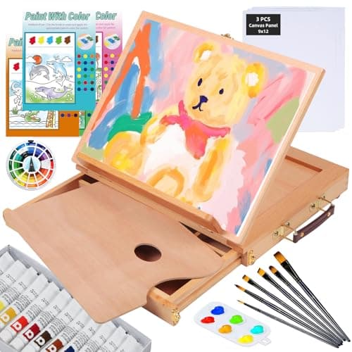Falling in Art 29 Pcs Acrylic Paint Set with Tabletop Easel, Painting Kit with 12 Acrylic Paints Set, Canvas Panels, Brushes, Wooden Palette for Kids, Adults, Beginners, Professionals