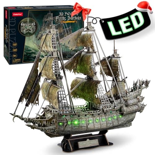 CubicFun 3D Puzzles for Adults Green LED Flying Dutchman, 360 Pieces Pirate Ship Arts & Crafts for Adults Gifts for Men Women Model Kit, Lighting Ghost Ship Christmas Men Gifts