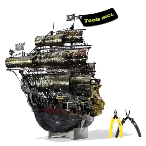 Piececool 3D Metal Puzzles for Adults, The Queen Anne's Revenge Pirate Ship Model Kits with DIY Tools Set, Metal Models Building Craft Kits, Creative Gifts Home Decor.